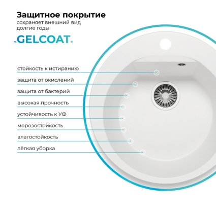 Мойка кухонная POLYGRAN ATOL 520 (белый хлопок №36)